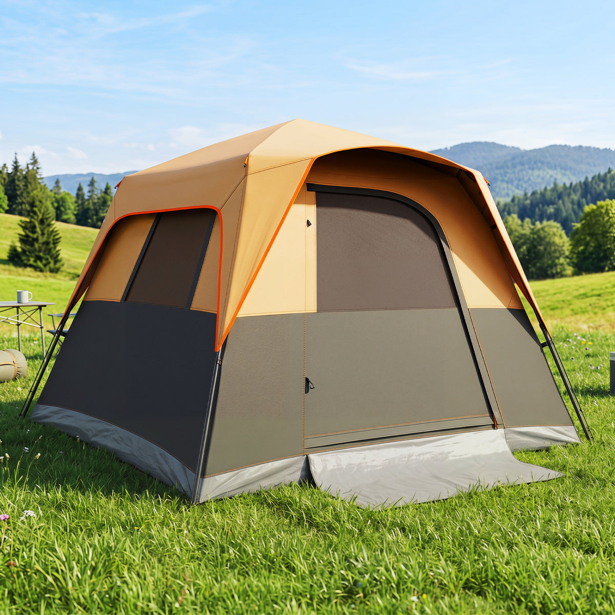 6-Person Outdoor Camping Tent Blackout Easy Setup Instant Cabin Tent with Rainfly and Carrying Bag-Orange view 2