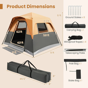6-Person Outdoor Camping Tent Blackout Easy Setup Instant Cabin Tent with Rainfly and Carrying Bag-Orange view 4