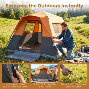 6-Person Outdoor Camping Tent Blackout Easy Setup Instant Cabin Tent with Rainfly and Carrying Bag-Orange view 8