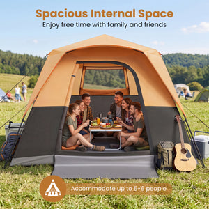 6-Person Outdoor Camping Tent Blackout Easy Setup Instant Cabin Tent with Rainfly and Carrying Bag-Orange view 9