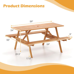 6 Person Picnic Table Set Patio Rectangle with 2 Built-in Benches and Umbrella Hole view 5