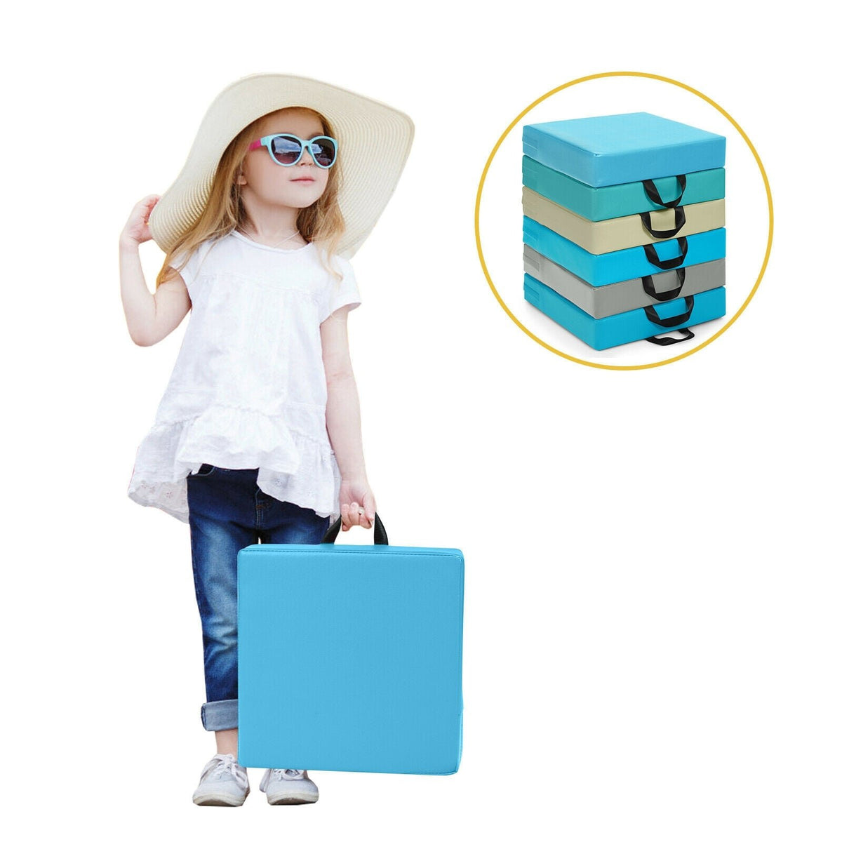 6 Pieces 15 Inches Square Toddler Floor Cushions Flexible Soft Foam Seating with Handles-Blue view 9