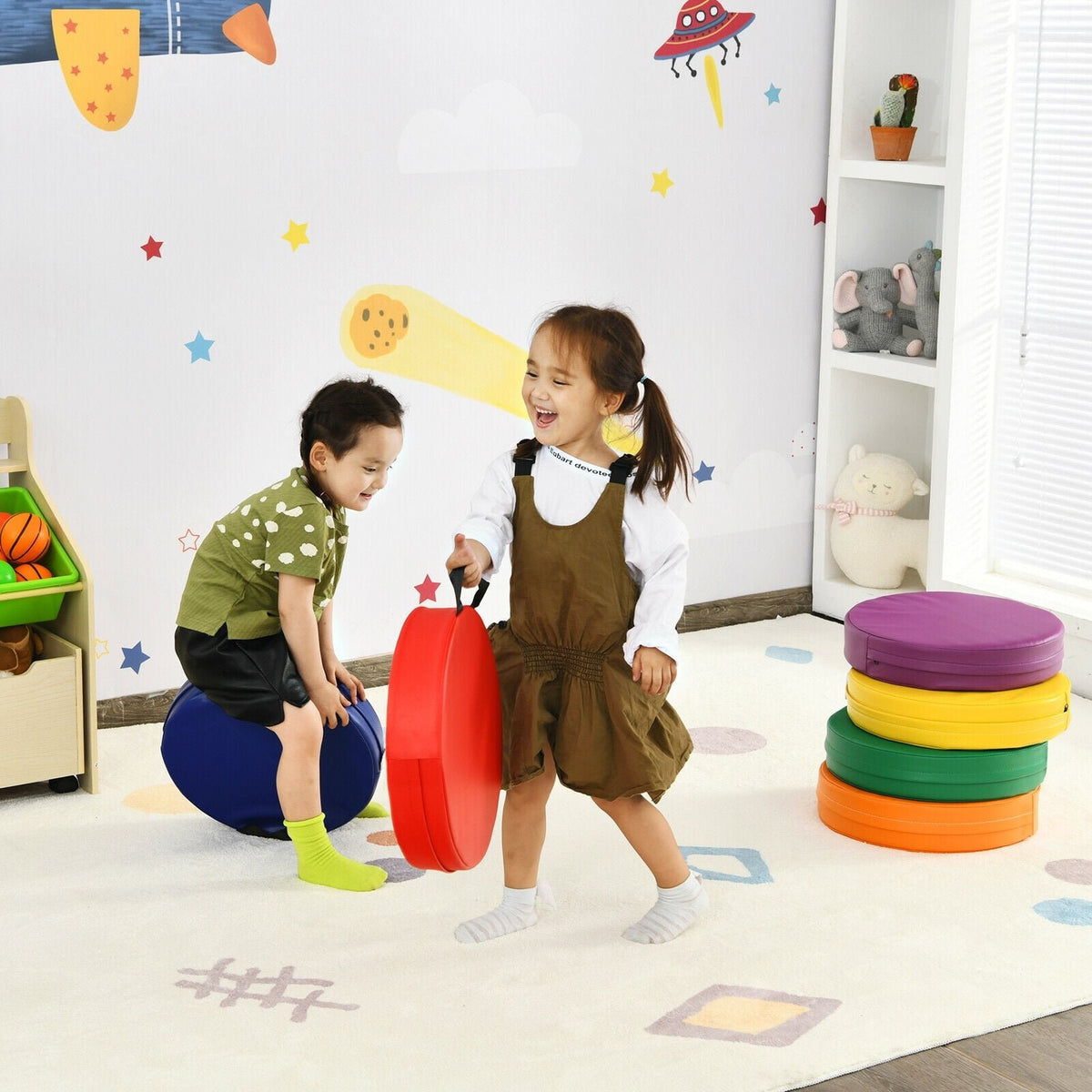 6 Pieces 15 Inch Round Toddler Floor Cushions for Kids-Multicolor view 2