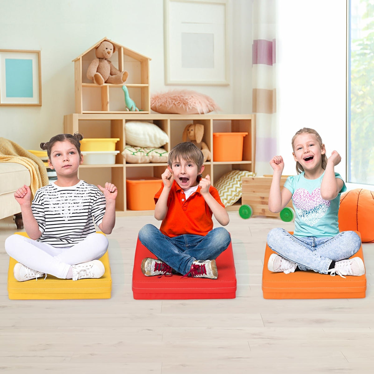 6 Piece 15 Inche Square Toddler Floor Cushions Flexible Soft Foam Seating with Handles-Color view 2