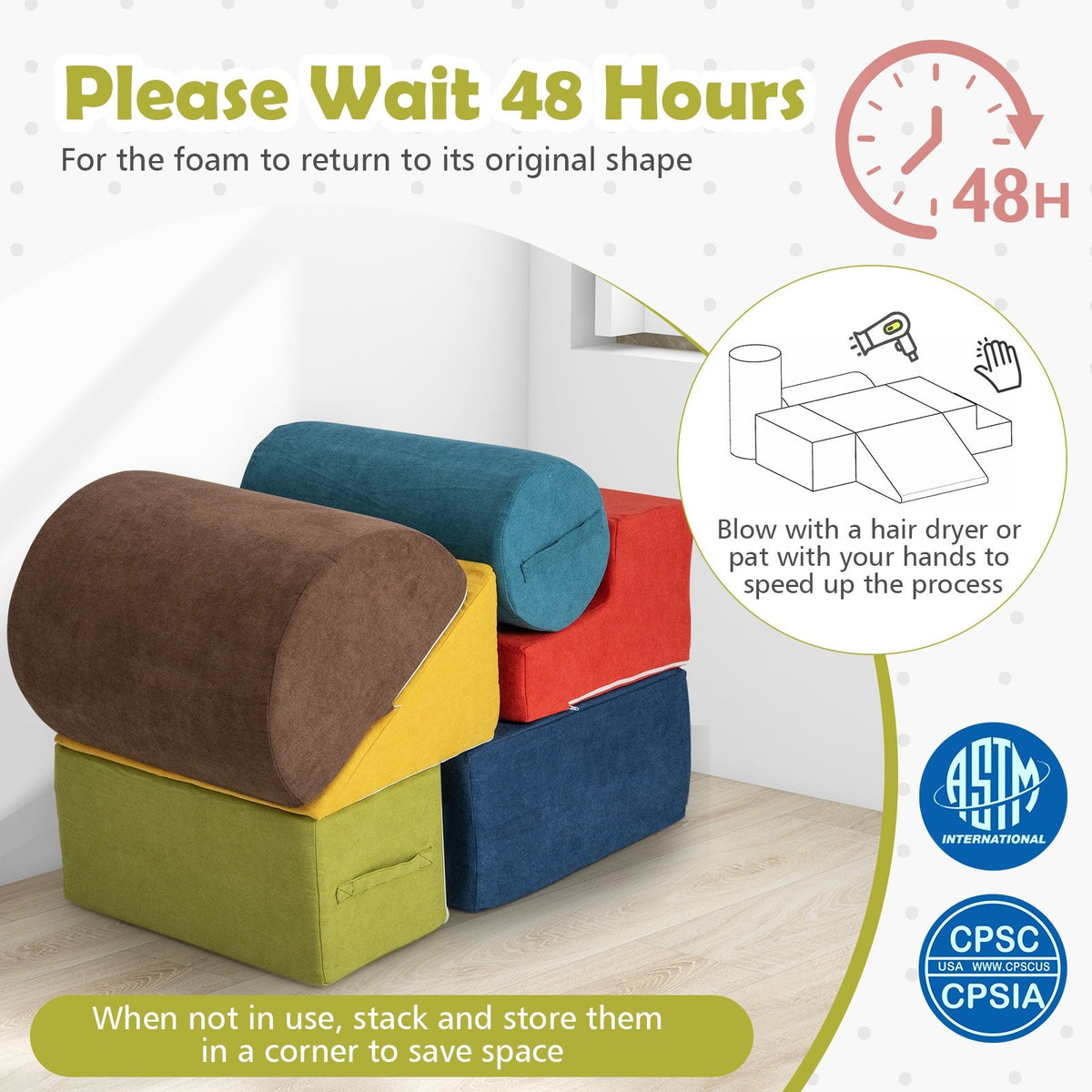 6-Piece Baby Climbing Blocks with 30D High-Density Foam and Carrying Handles-Multicolor view 8