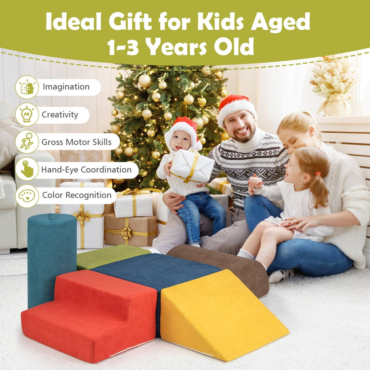 6-Piece Baby Climbing Blocks with 30D High-Density Foam and Carrying Handles-Multicolor view 9