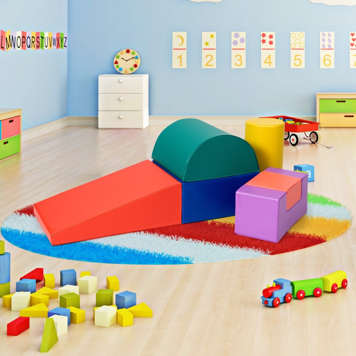6 Piece Climb Crawl Play Set Indoor Kids, Toddler-Red view 2