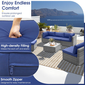 6 Piece Patio Conversation Sofa Set with Tempered Glass Coffee Table-Navy view 7