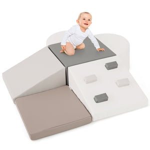 6-Piece Soft Play Set for Toddlers with Climbing Triangle and Ramp-White