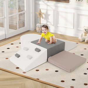 6-Piece Soft Play Set for Toddlers with Climbing Triangle and Ramp-White view 2