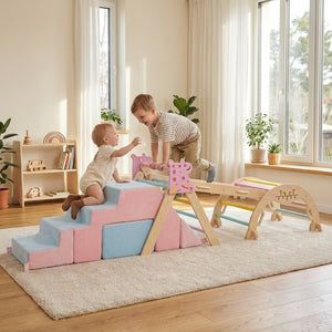 6-Piece Toddler Indoor Play Gym with Climbing Frame & Foam Climbing Blocks view 2