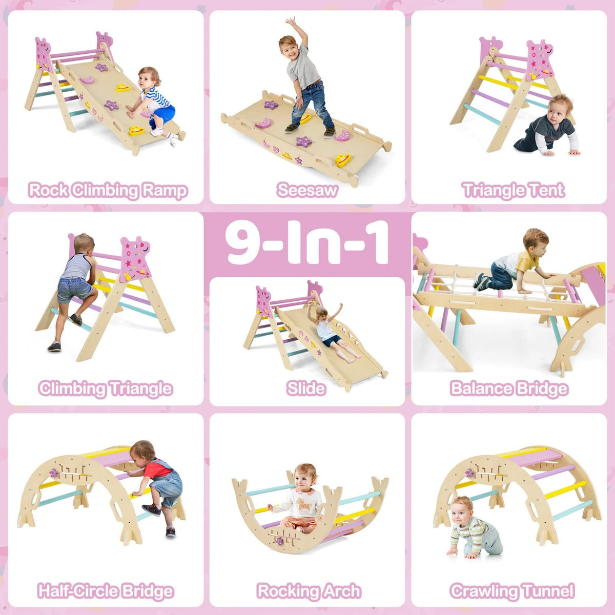 6-Piece Toddler Indoor Play Gym with Climbing Frame & Foam Climbing Blocks view 9