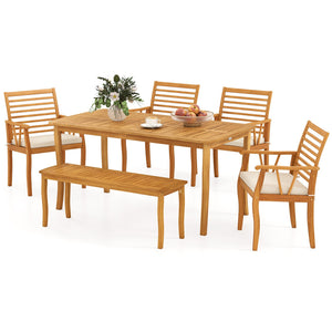 Acacia Wood Outdoor Table and Bench Chairs Set with 1.97 Inch Umbrella Hole view 3