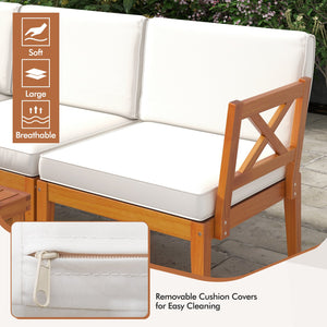 6 Pieces Acacia Wood Patio Furniture Set with Cushions and 2-Tier Coffee Table-White view 9