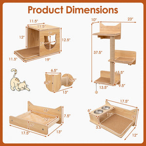 6 Pieces Cat Wall Furniture Set Kitten Wall Mounted Shelves-Natural view 4