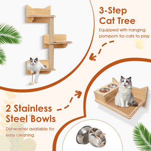 6 Pieces Cat Wall Furniture Set Kitten Wall Mounted Shelves-Natural view 6
