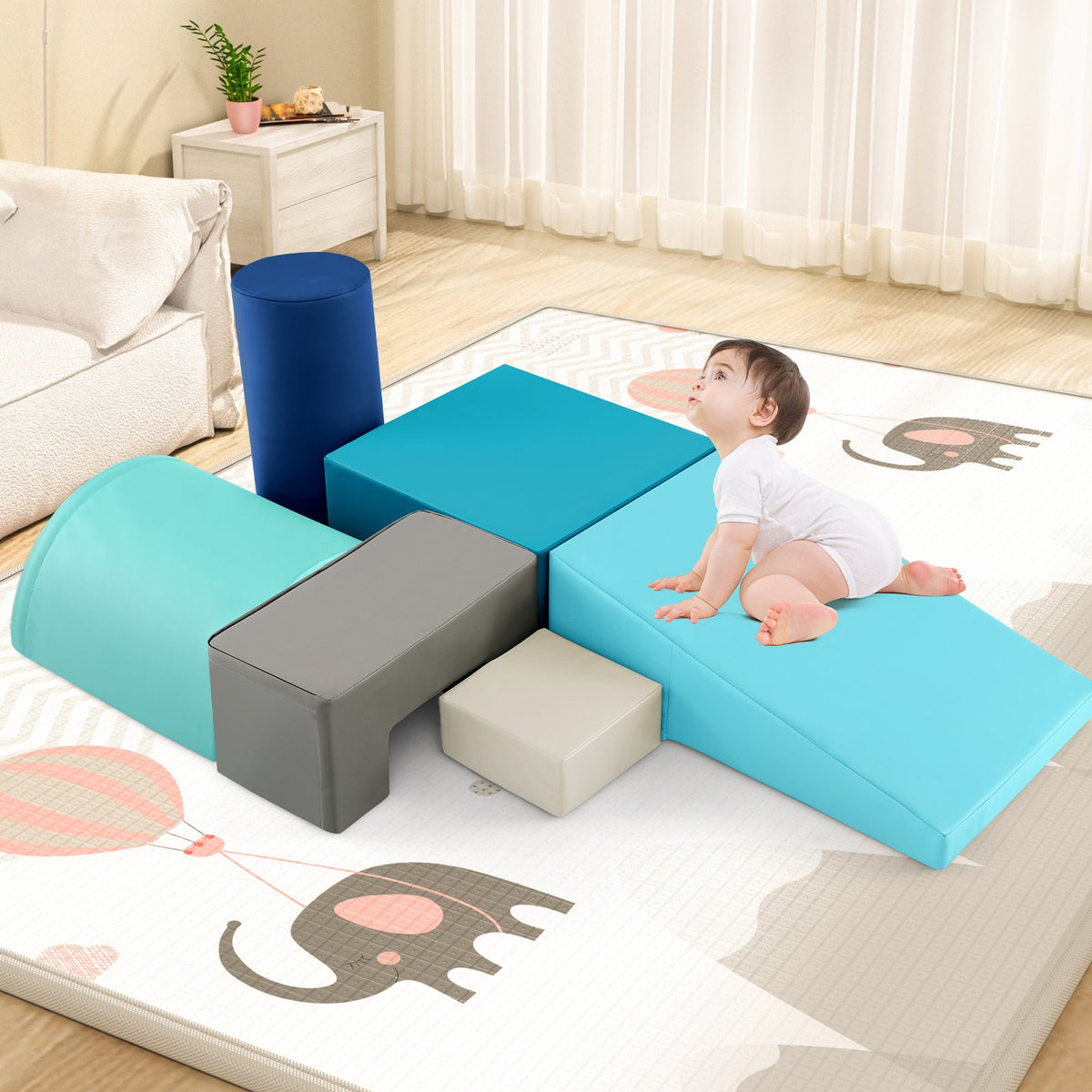 6 Pieces Foam Climbing Blocks Indoor Climb and Crawl Activity Playset with Rectangles-Navy view 3