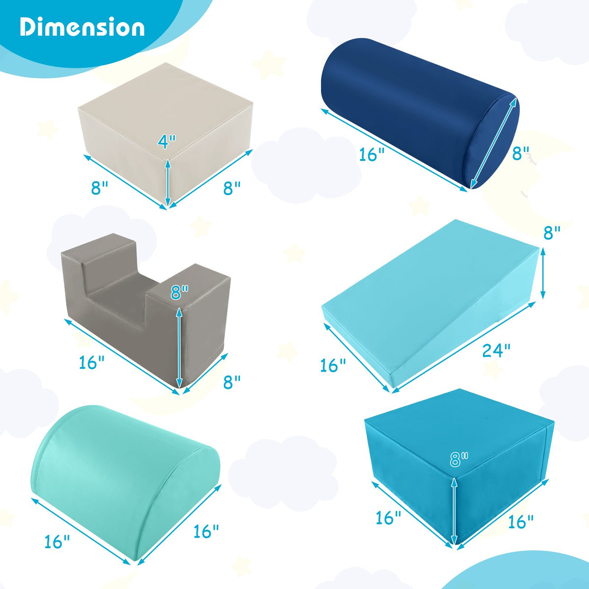 6 Pieces Foam Climbing Blocks Indoor Climb and Crawl Activity Playset with Rectangles-Navy view 4