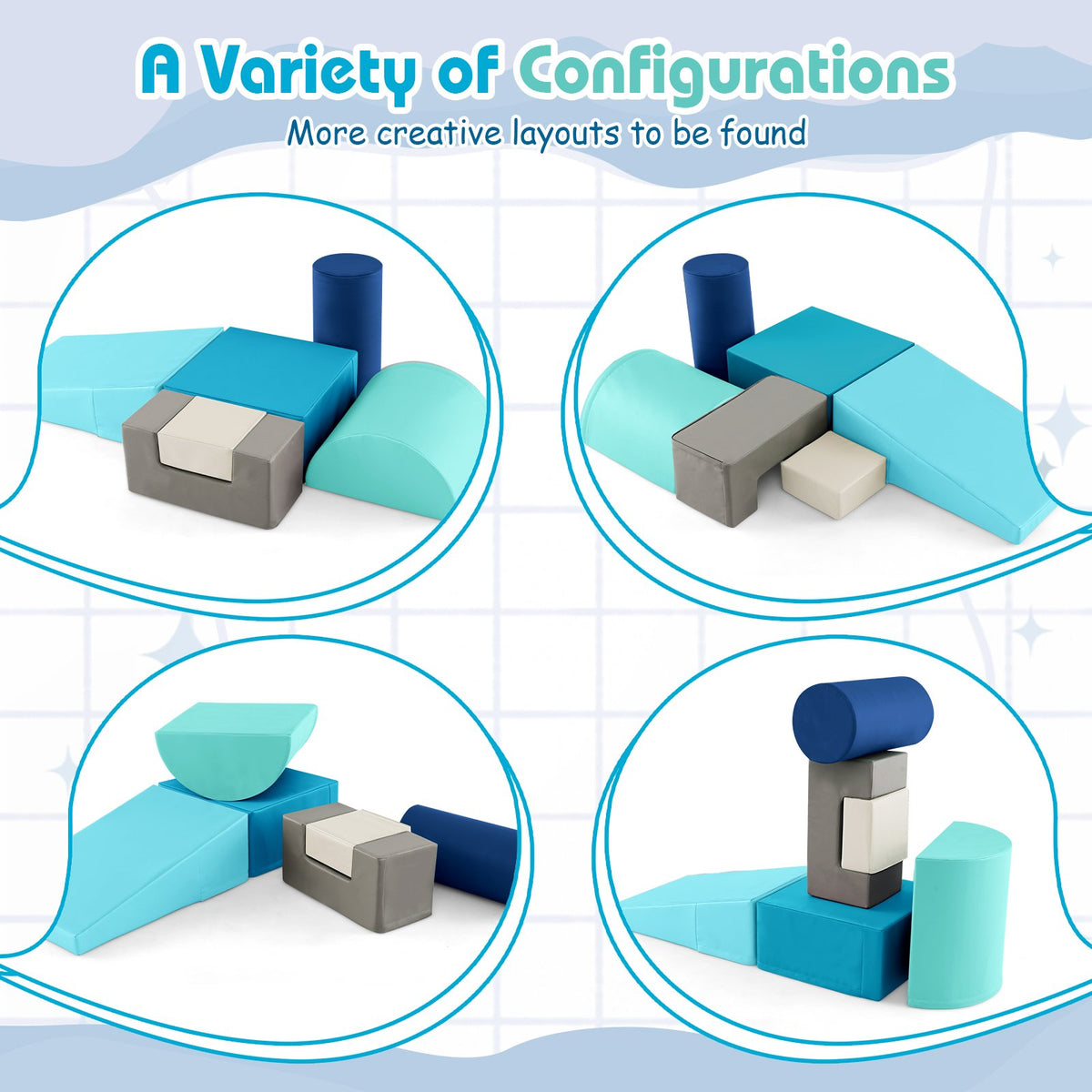 6 Pieces Foam Climbing Blocks Indoor Climb and Crawl Activity Playset with Rectangles-Navy view 6