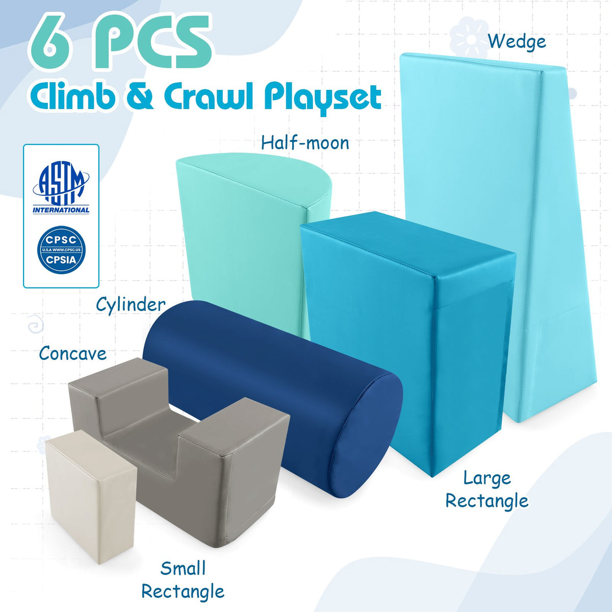 6 Pieces Foam Climbing Blocks Indoor Climb and Crawl Activity Playset with Rectangles-Navy view 8