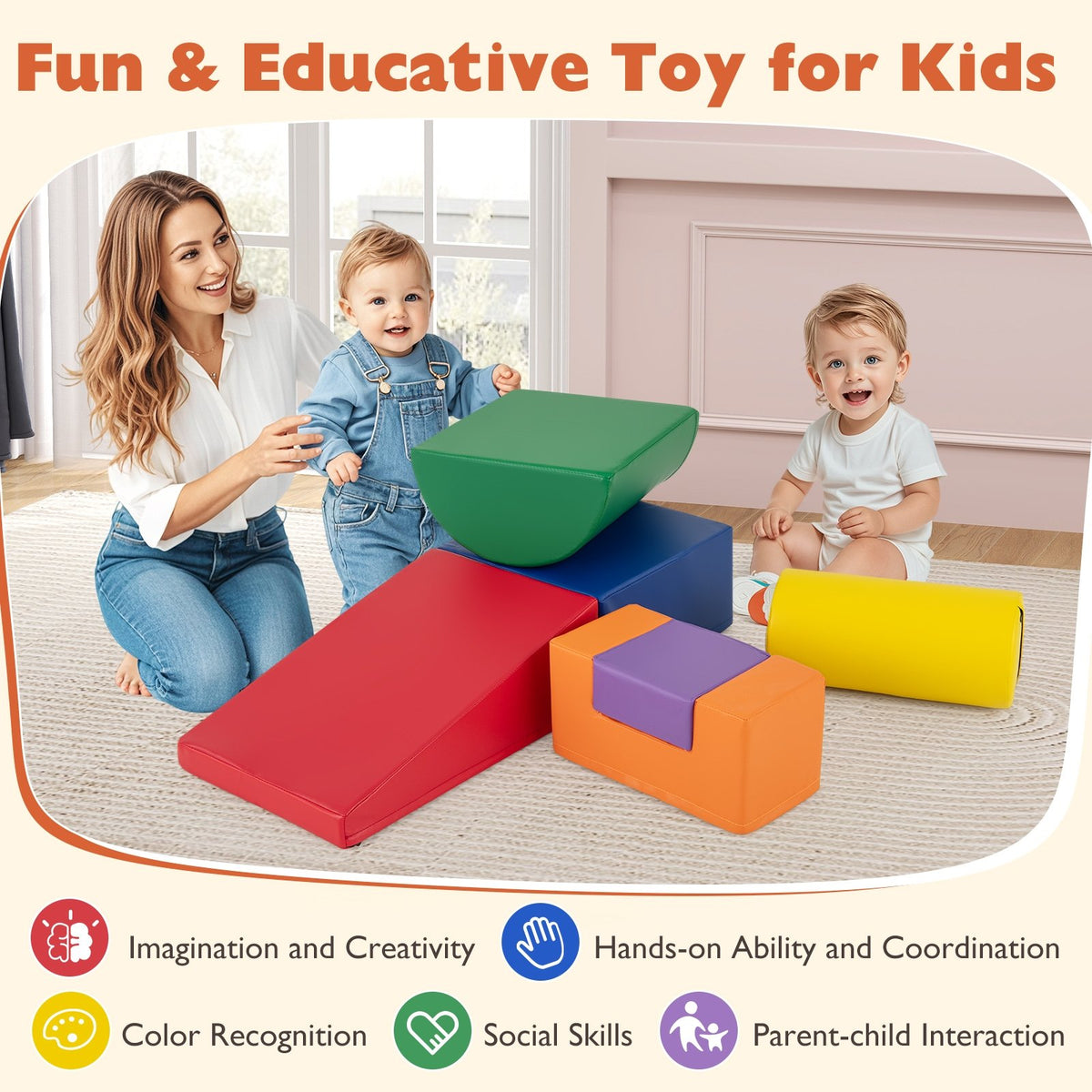 6 Pieces Foam Climbing Blocks Indoor Climb and Crawl Activity Playset with Rectangles-Orange view 9