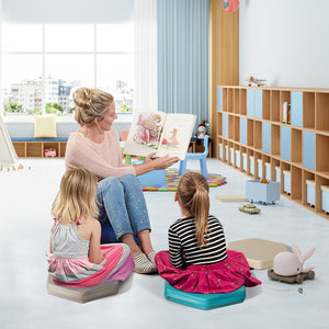 6 Pieces Multifunctional Hexagon Toddler Floor Cushions Classroom Seating with Handles-Blue view 2