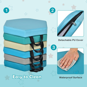 6 Pieces Multifunctional Hexagon Toddler Floor Cushions Classroom Seating with Handles-Blue view 9