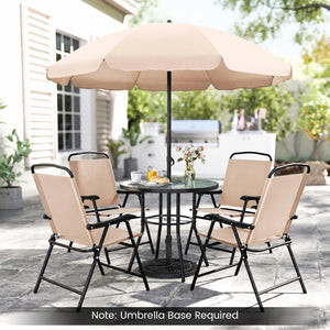6 Pieces Patio Dining Set with Umbrella and 4 Folding Armchairs-Beige view 3