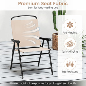 6 Pieces Patio Dining Set with Umbrella and 4 Folding Armchairs-Beige view 7