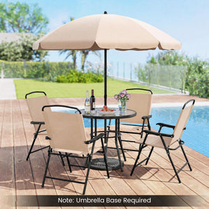 6 Pieces Patio Dining Set with Umbrella and 4 Folding Armchairs-Beige view 8