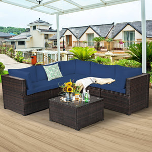 6 Pieces Patio Furniture Sofa Set with Cushions for Outdoor-Navy view 2