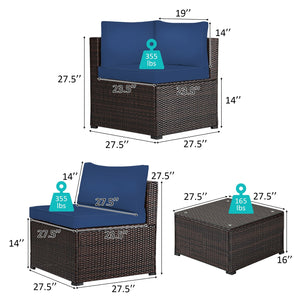 6 Pieces Patio Furniture Sofa Set with Cushions for Outdoor-Navy view 4