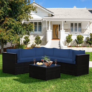 6 Pieces Patio Furniture Sofa Set with Cushions for Outdoor-Navy view 6