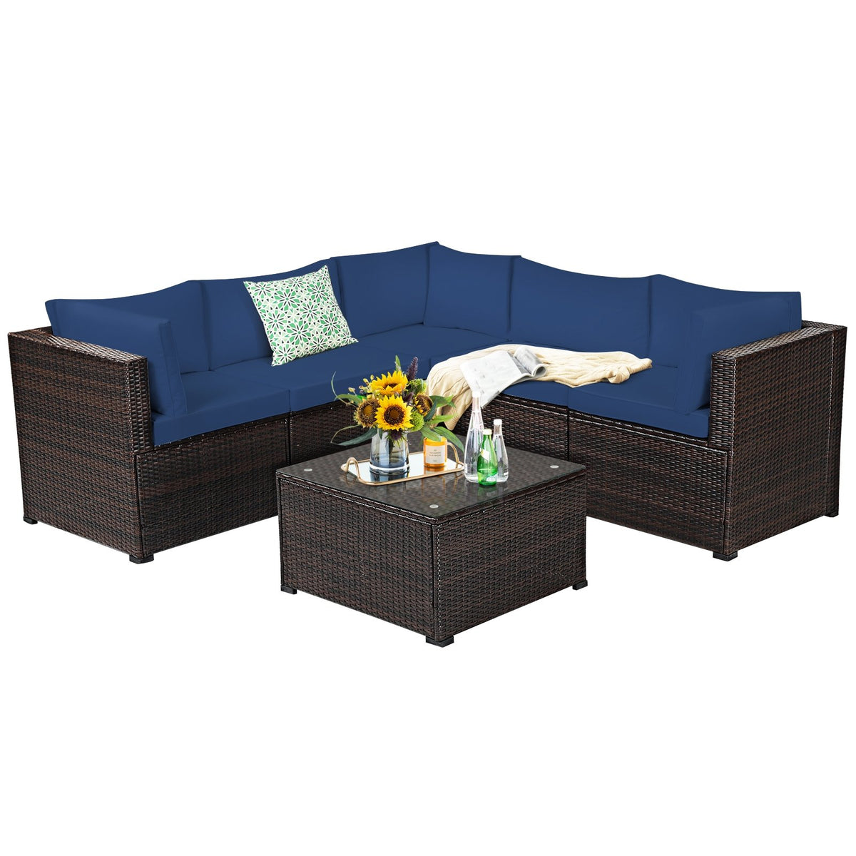 6 Pieces Patio Furniture Sofa Set with Cushions for Outdoor-Navy view 7