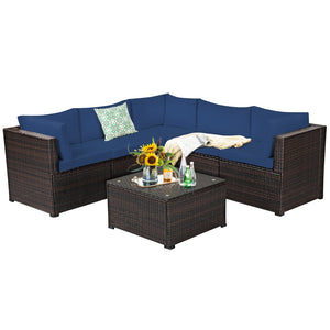 6 Pieces Patio Furniture Sofa Set with Cushions for Outdoor-Navy view 7