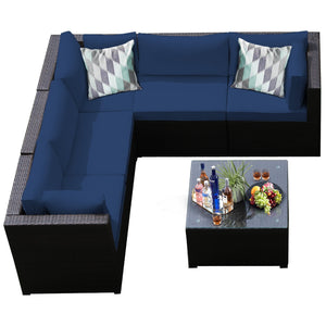 6 Pieces Patio Furniture Sofa Set with Cushions for Outdoor-Navy view 8