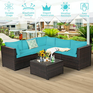 6 Pieces Patio Furniture Sofa Set with Cushions for Outdoor-Turquoise view 3