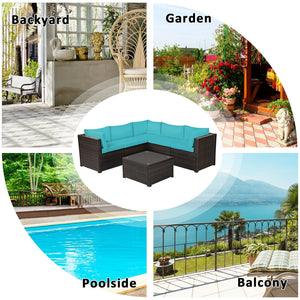 6 Pieces Patio Furniture Sofa Set with Cushions for Outdoor-Turquoise view 5
