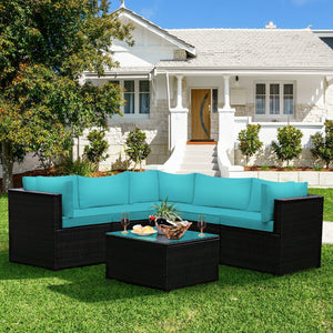6 Pieces Patio Furniture Sofa Set with Cushions for Outdoor-Turquoise view 6