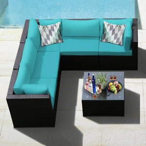 6 Pieces Patio Furniture Sofa Set with Cushions for Outdoor-Turquoise view 7