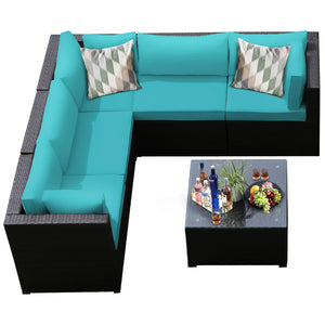 6 Pieces Patio Furniture Sofa Set with Cushions for Outdoor-Turquoise view 9