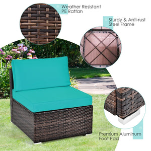 6 Pieces Patio Rattan Furniture Set with Cushions and Glass Coffee Table-Turquoise view 8