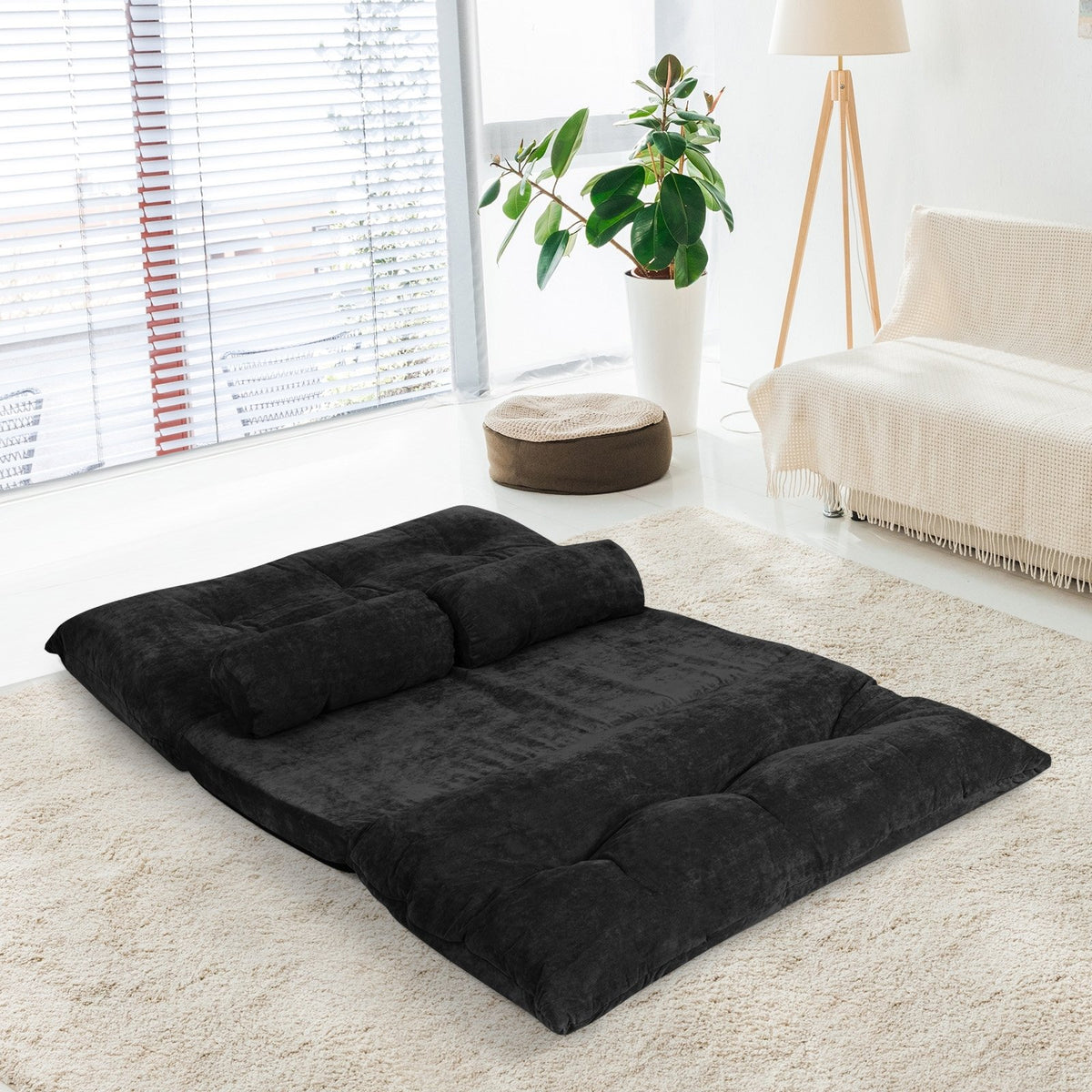 6-Position Adjustable Sleeper Lounge Couch with 2 Pillows-Black view 8