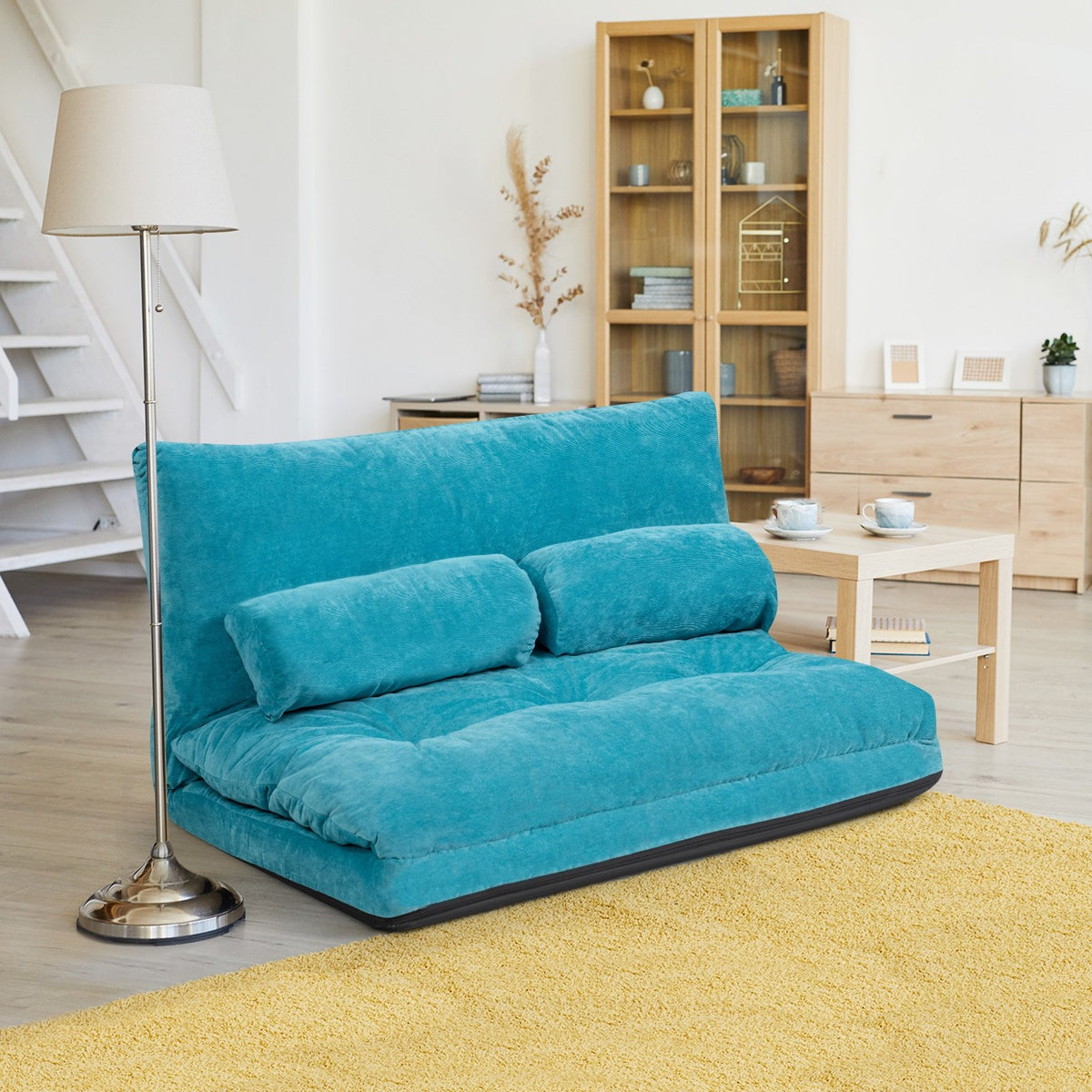 6-Position Adjustable Sleeper Lounge Couch with 2 Pillows-Blue view 3