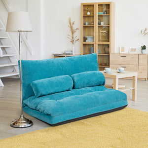 6-Position Adjustable Sleeper Lounge Couch with 2 Pillows-Blue view 3