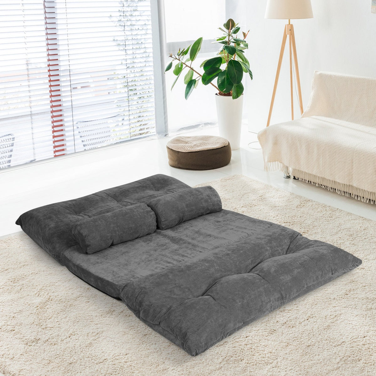 6-Position Adjustable Sleeper Lounge Couch with 2 Pillows-Gray view 8