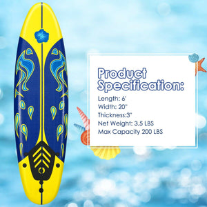 6 Feet Surfboard with 3 Detachable Fins-Yellow view 5