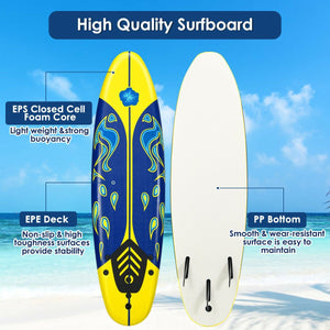 6 Feet Surfboard with 3 Detachable Fins-Yellow view 9
