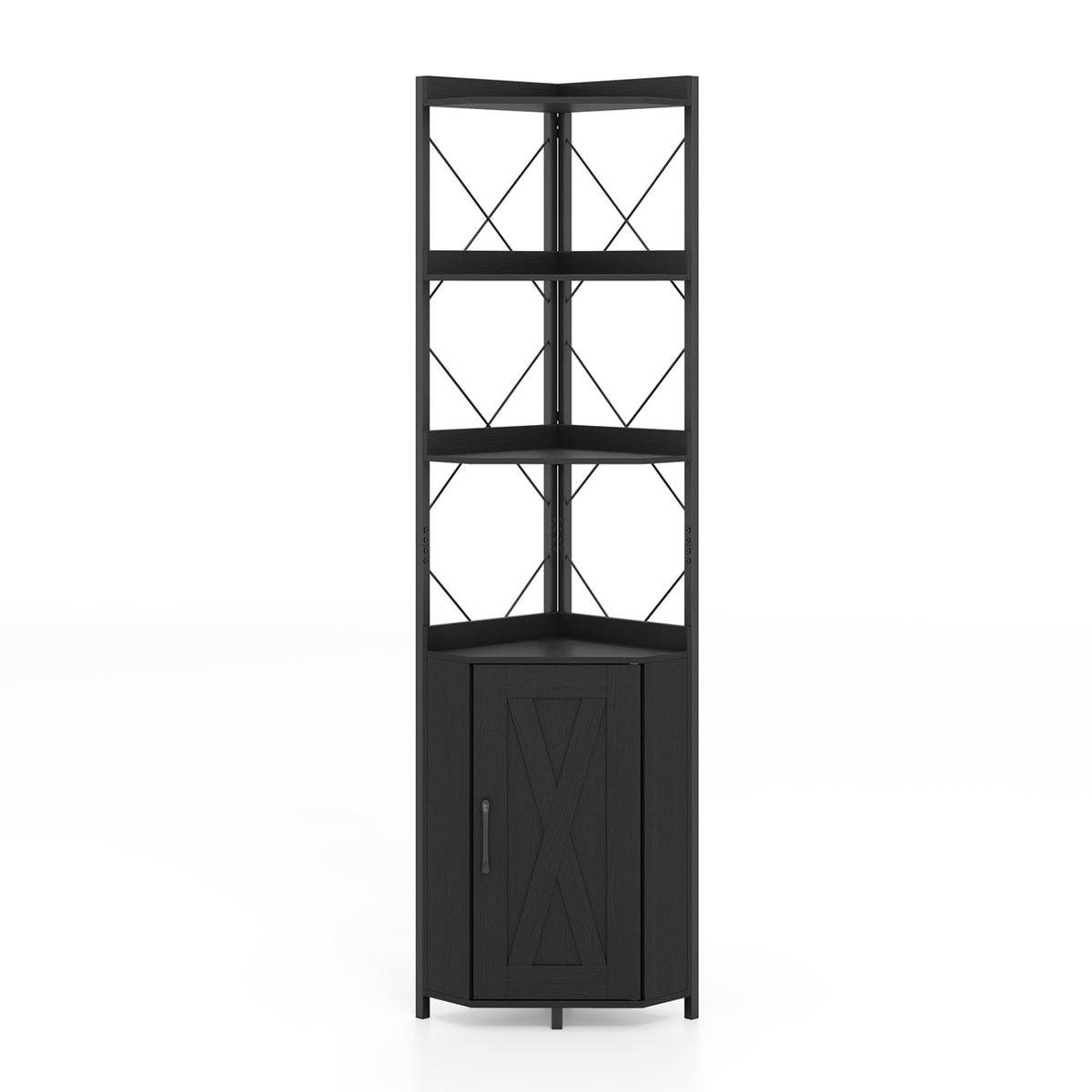 6-Tier 71 inches Tall Freestanding Bookshelf with Cabinet and Metal Frame-Black