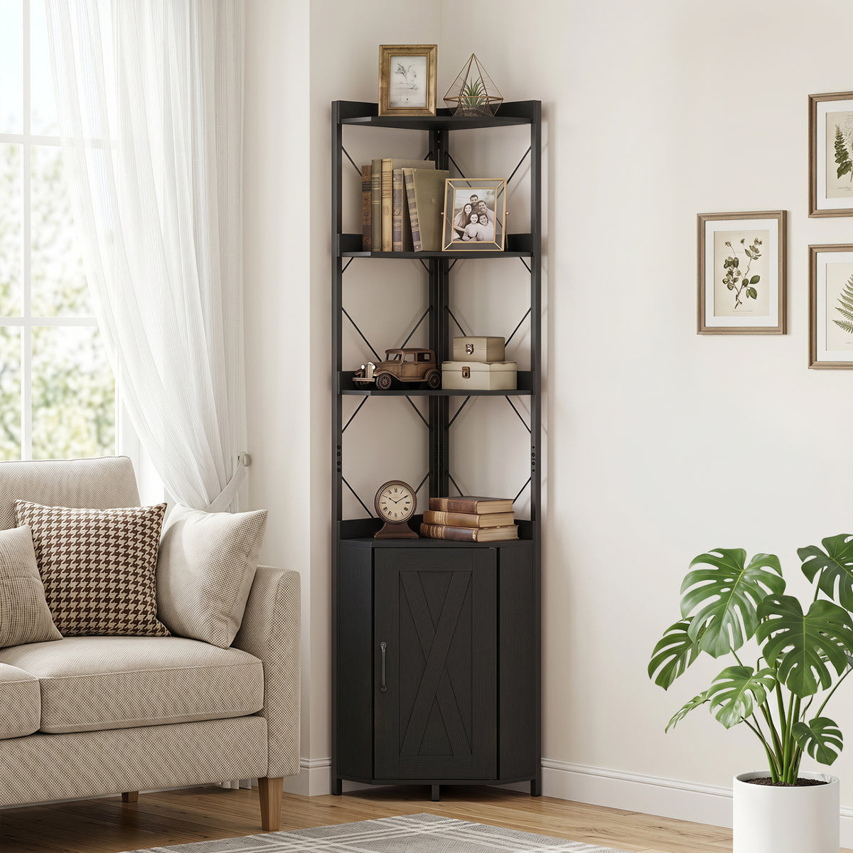 6-Tier 71 inches Tall Freestanding Bookshelf with Cabinet and Metal Frame-Black view 2